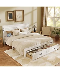 Streamdale Furniture King Led Storage Bed between Usb and Tall Headboard/Footboard