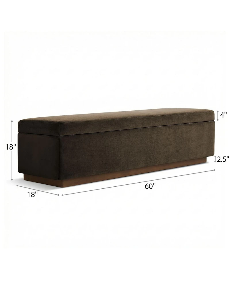 Maison Boucle 60" Velvet Storage Bench Ottoman with Lift-Top and Walnut Base