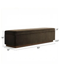Maison Boucle 60" Velvet Storage Bench Ottoman with Lift-Top and Walnut Base