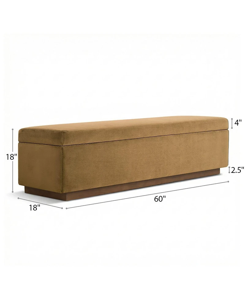Maison Boucle 60" Velvet Storage Bench Ottoman with Lift-Top and Walnut Base