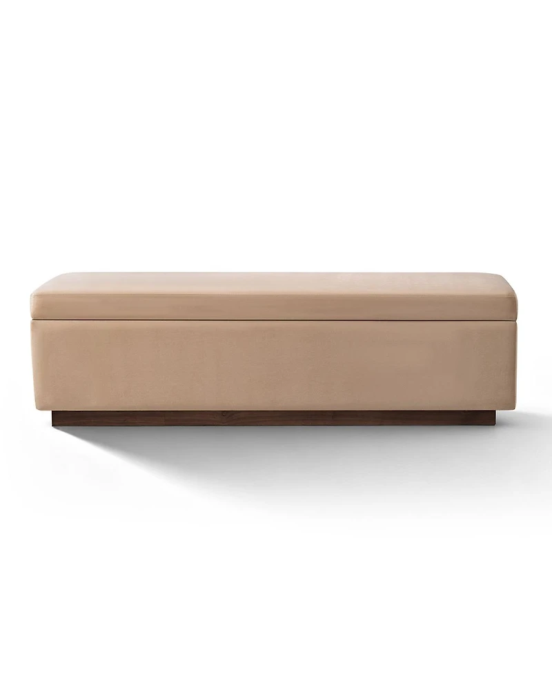 Maison Boucle 60" Velvet Storage Bench Ottoman with Lift-Top and Walnut Base