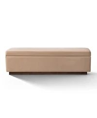 Maison Boucle 60" Velvet Storage Bench Ottoman with Lift-Top and Walnut Base