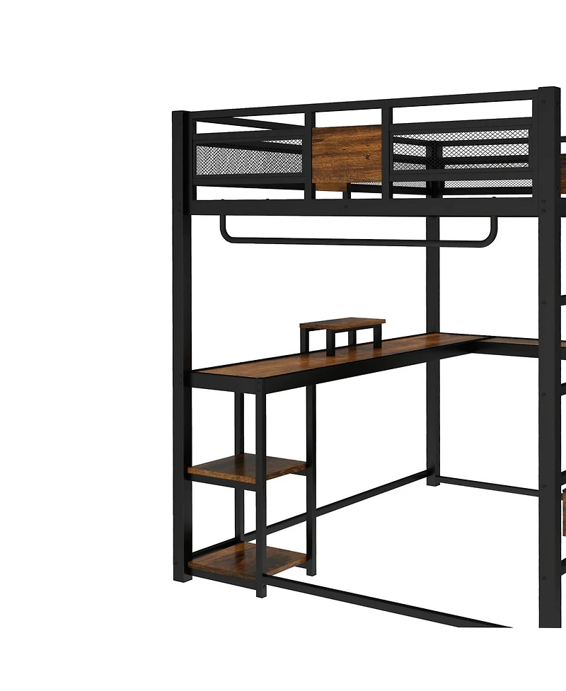 Streamdale Furniture Metal Queen Loft Bed with Desk and Storage Drawers