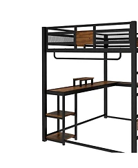 Streamdale Furniture Metal Queen Loft Bed with Desk and Storage Drawers
