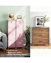 Yigii 4 Drawer Metal File Cabinet with Wheels, Lockable, Name Cards, Easy to Move