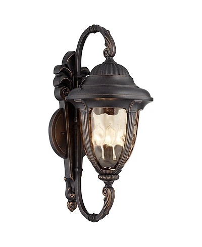 John Timberland Bellagio Vintage Rustic Outdoor Wall Light Fixture Veranda Bronze Double Arm 27 Champagne Hammered Glass for Post Exterior Barn