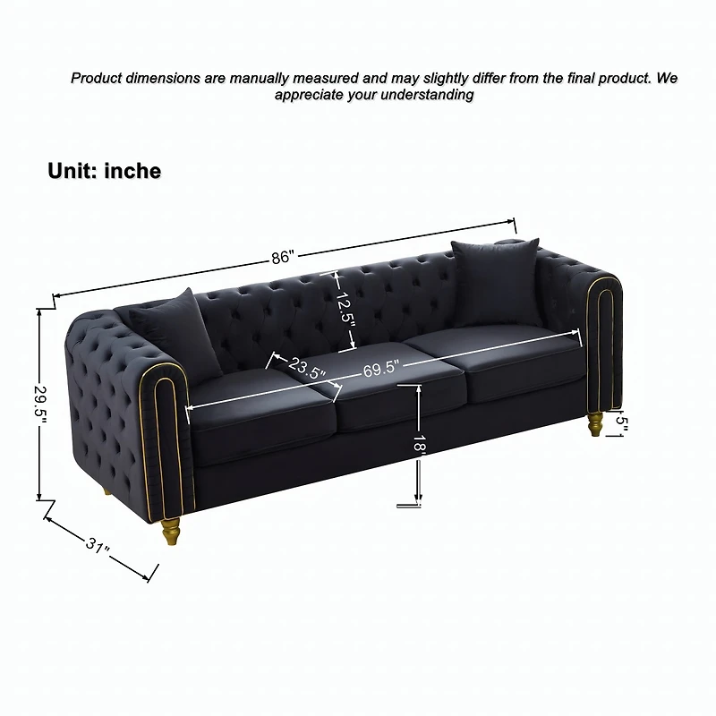 Streamdale Furniture 3+3 Velvet Chesterfield Sofa with Gold Legs
