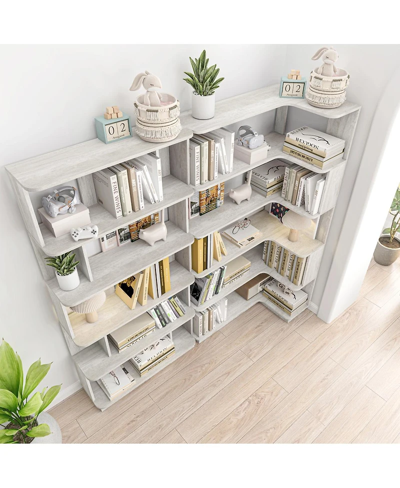 Streamdale Furniture Space-Saving Corner Bookshelf and Bookcase Set