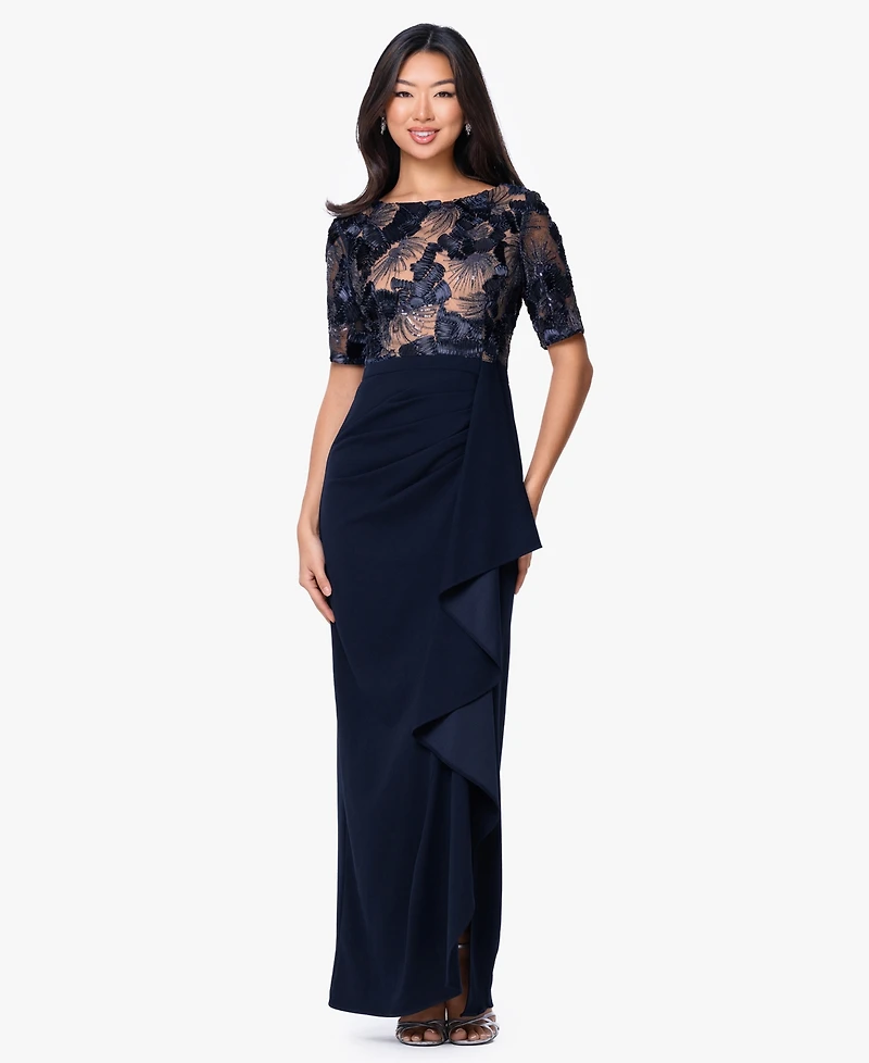 Betsy & Adam Women's Boat Neck Scuba Ruffle Dress