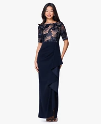 Betsy & Adam Women's Boat Neck Scuba Ruffle Dress