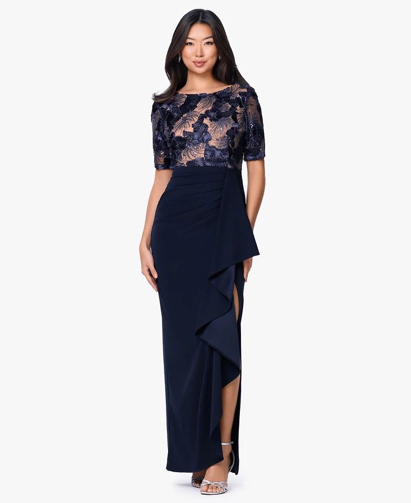 Betsy & Adam Women's Boat Neck Scuba Ruffle Dress