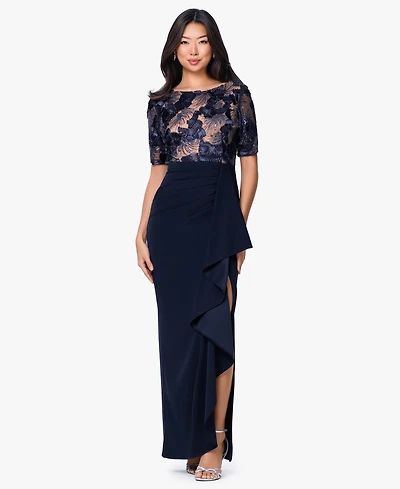 Betsy & Adam Women's Boat Neck Scuba Ruffle Dress