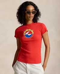 Polo Ralph Lauren Women's Wave Crewneck Logo Rib Knit T-Shirt