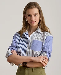 Lauren Ralph Women's Spread Collar Striped Broadcloth Shirt