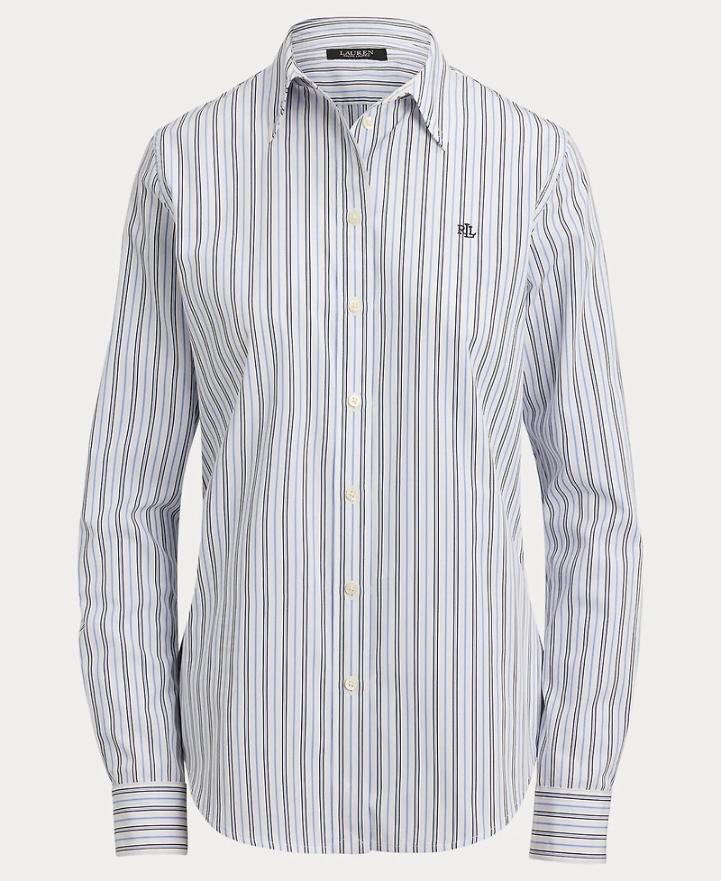 Lauren Ralph Women's Point Collar Striped Broadcloth Shirt