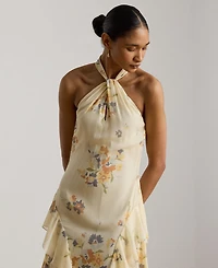 Lauren Ralph Floral Ruffle-Trim Halter Cocktail Dress
