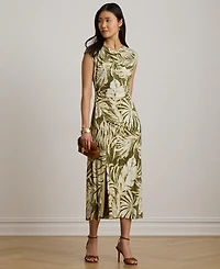 Lauren Ralph Women's Palm-Frond-Print Cowl Neck Midi Dress