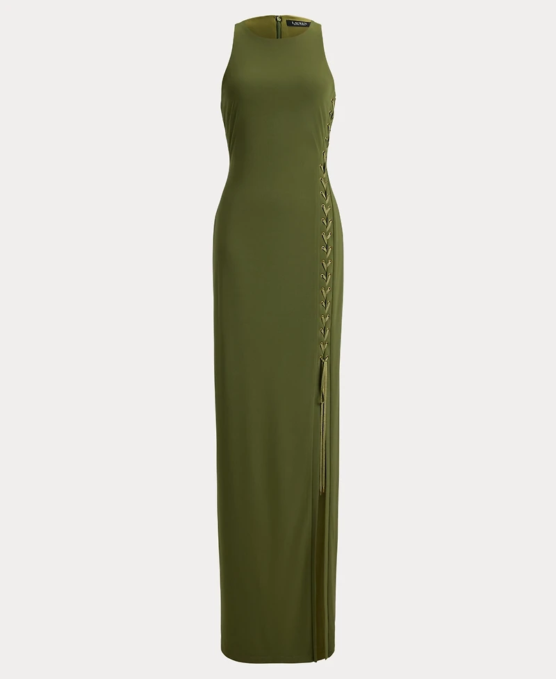Lauren Ralph Lace-Up Jersey Sleeveless Gown