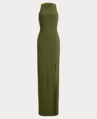Lauren Ralph Lace-Up Jersey Sleeveless Gown