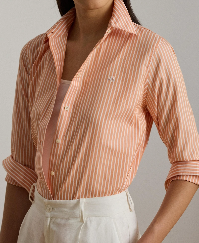 Lauren Ralph Women's Classic Fit Striped End-On-End Shirt
