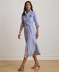 Lauren Ralph Women's Point Collar Striped Broadcloth Shirt Dress