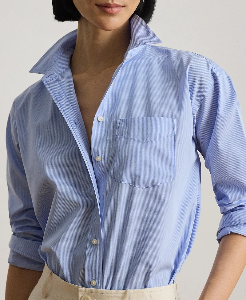 Lauren Ralph Women's Point Collar Striped Broadcloth Shirt