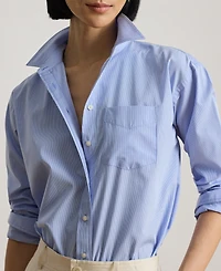 Lauren Ralph Women's Point Collar Striped Broadcloth Shirt