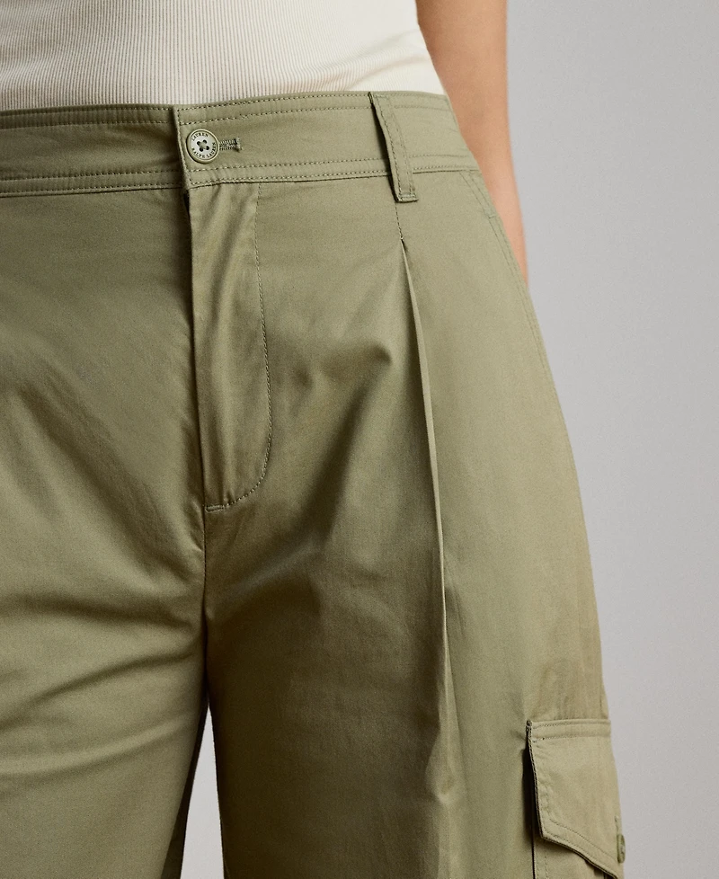 Lauren Ralph Women's High-Rise Pleated Wide-Leg Cargo Pants
