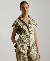Lauren Ralph Women's Printed Point Collar Short-Sleeve Shirt