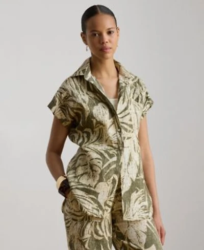 Lauren Ralph Lauren Womens Printed Point Collar Short Sleeve Shirt