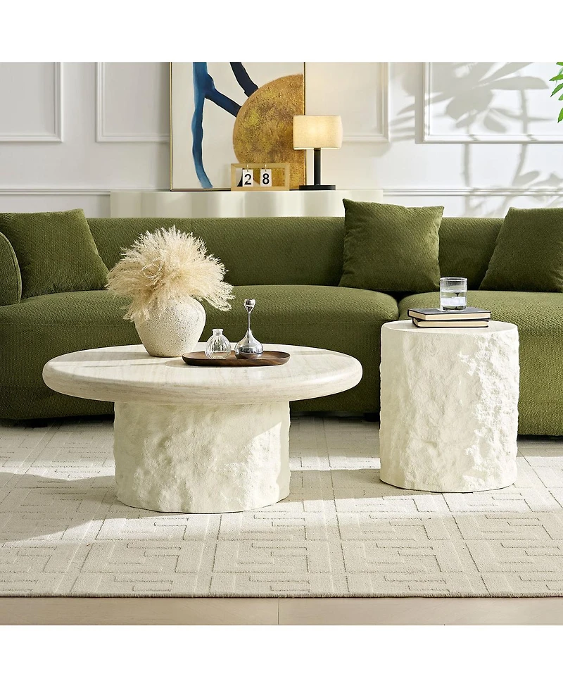 Streamdale Furniture Fiberglass Round Coffee Table, Modern Stone Look