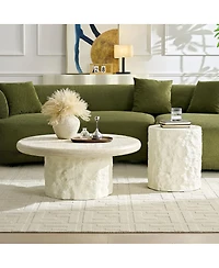 Streamdale Furniture Fiberglass Round Coffee Table, Modern Stone Look