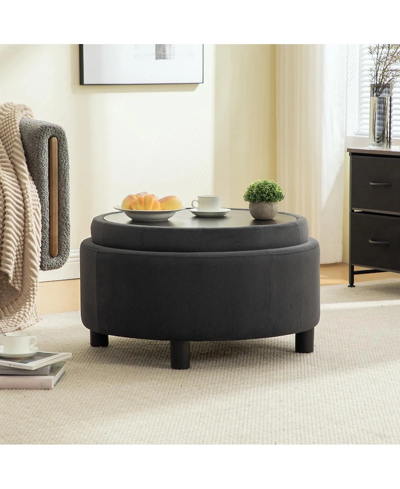 Streamdale Furniture Upholstered Round Storage Ottoman with Reversible Lid