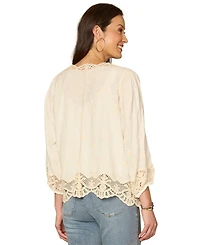 Democracy Women's Open-Front Crochet Framing Crop Jacket