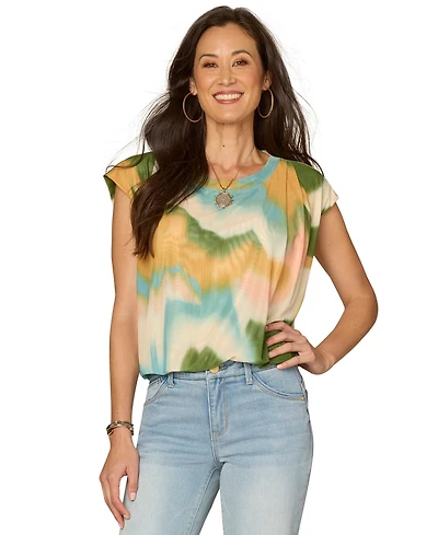 Democracy Women's Crewneck Printed Cotton Top