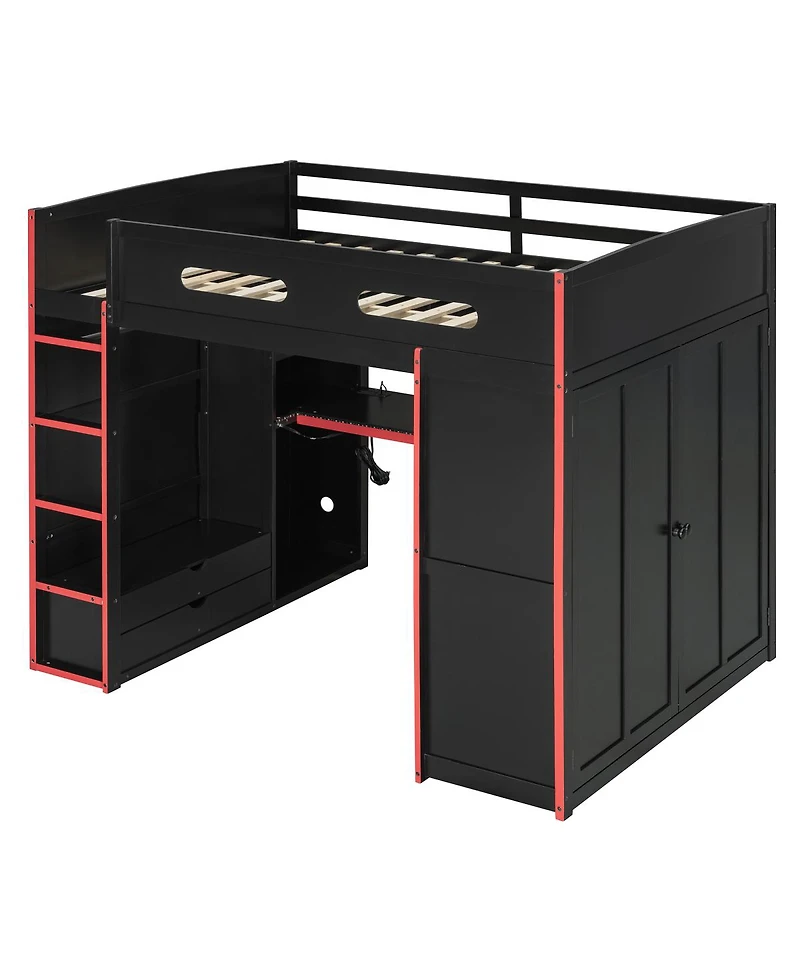 Streamdale Furniture Loft Bed with Desk, Wardrobe, Storage, Rgb Light