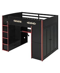 Streamdale Furniture Loft Bed with Desk, Wardrobe, Storage, Rgb Light