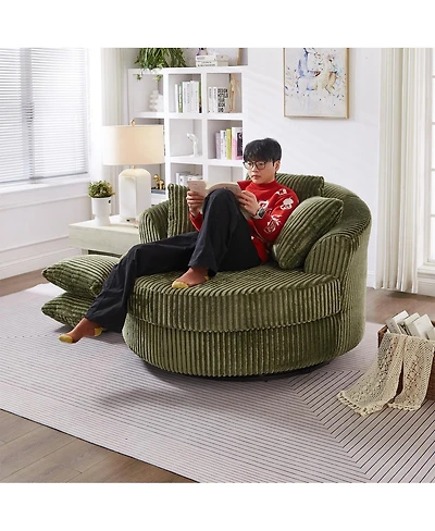Streamdale Furniture Swivel Corduroy Sofa Chair with 5 Pillows