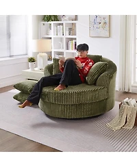 Streamdale Furniture Swivel Corduroy Sofa Chair with 5 Pillows
