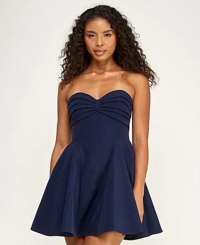 City Studios Juniors' Strapless Pleated Fit and Flare Mini Dress