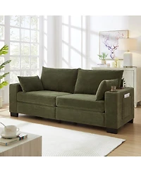 Streamdale Furniture 78" Corduroy Sofa with Usb, Cup Holders, Side Pocket