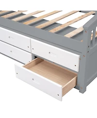 Streamdale Furniture Twin Size Platform Storage Bed Solid Wood Bed with 6 Drawers