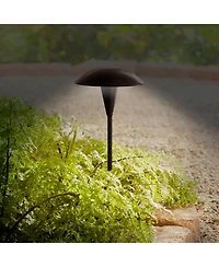 John Timberland Grant High Mid Century Modern Outdoor Landscape Mushroom Path Lights Porch Set of 2 Led Bulb Bronze Finish