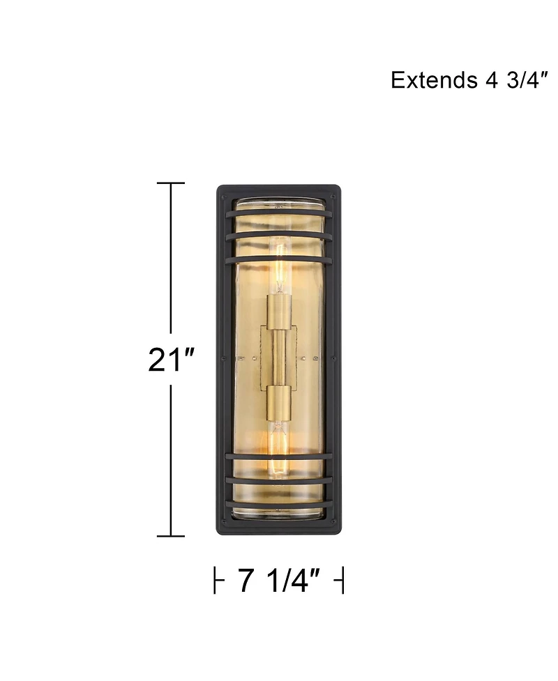 John Timberland Habitat High Modern Outdoor Wall Light Fixture Mount Porch House Set of 2 2-Light and Brass Finish