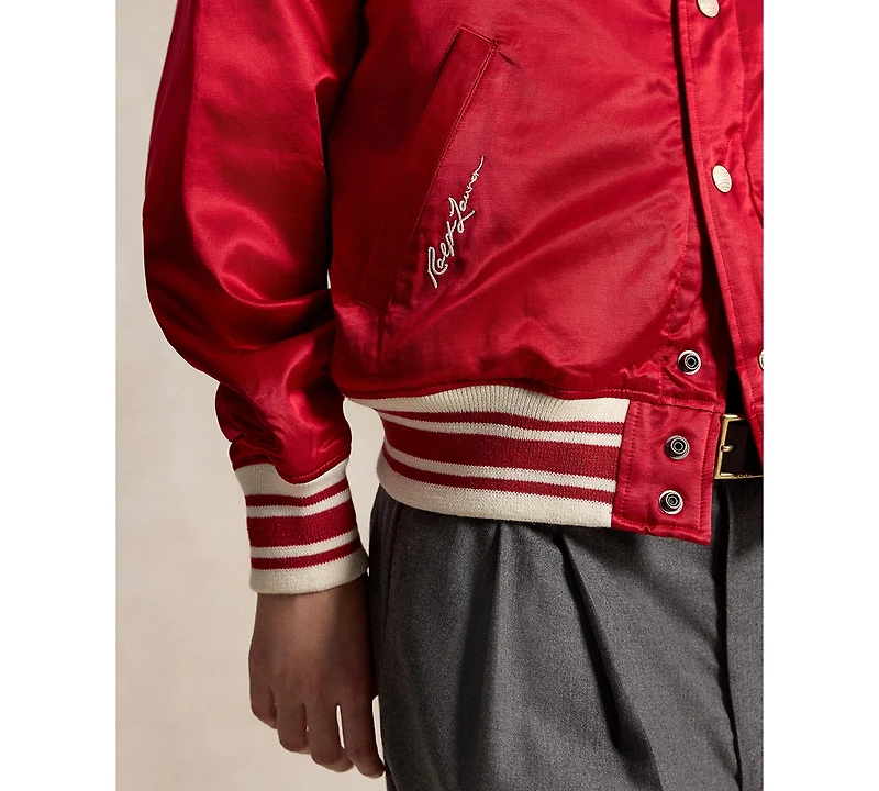 Polo Ralph Lauren Unisex Striped Ribbed Baseball Collar Logo Patch Jacket
