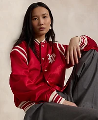 Polo Ralph Lauren Unisex Striped Ribbed Baseball Collar Logo Patch Jacket