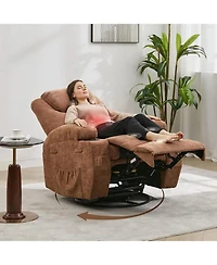 gaomon 360° Swivel Rocker Recliner Chair with Massage & Heat, Comfortable Glider Reclining Chair for Adults, Fabric Lounge Chair for Living Room