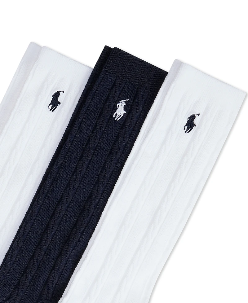 Polo Ralph Lauren Little Girls Knee High Cable Knit Socks, 3-Pack