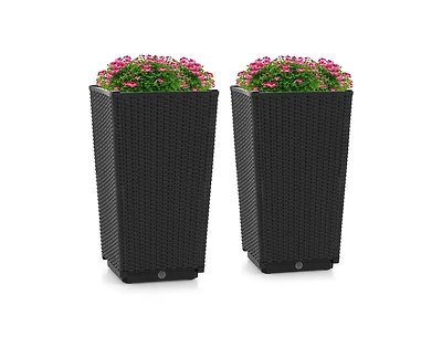 Lucky One Outdoor Wicker Planter Set of 2 with Drainage Hole, Tall Flower Pots