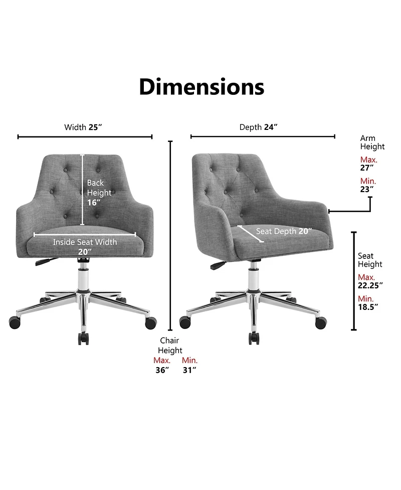 Boyel Living Button-Tufted Linen Office Chair with Swivel Base and Rolling Casters